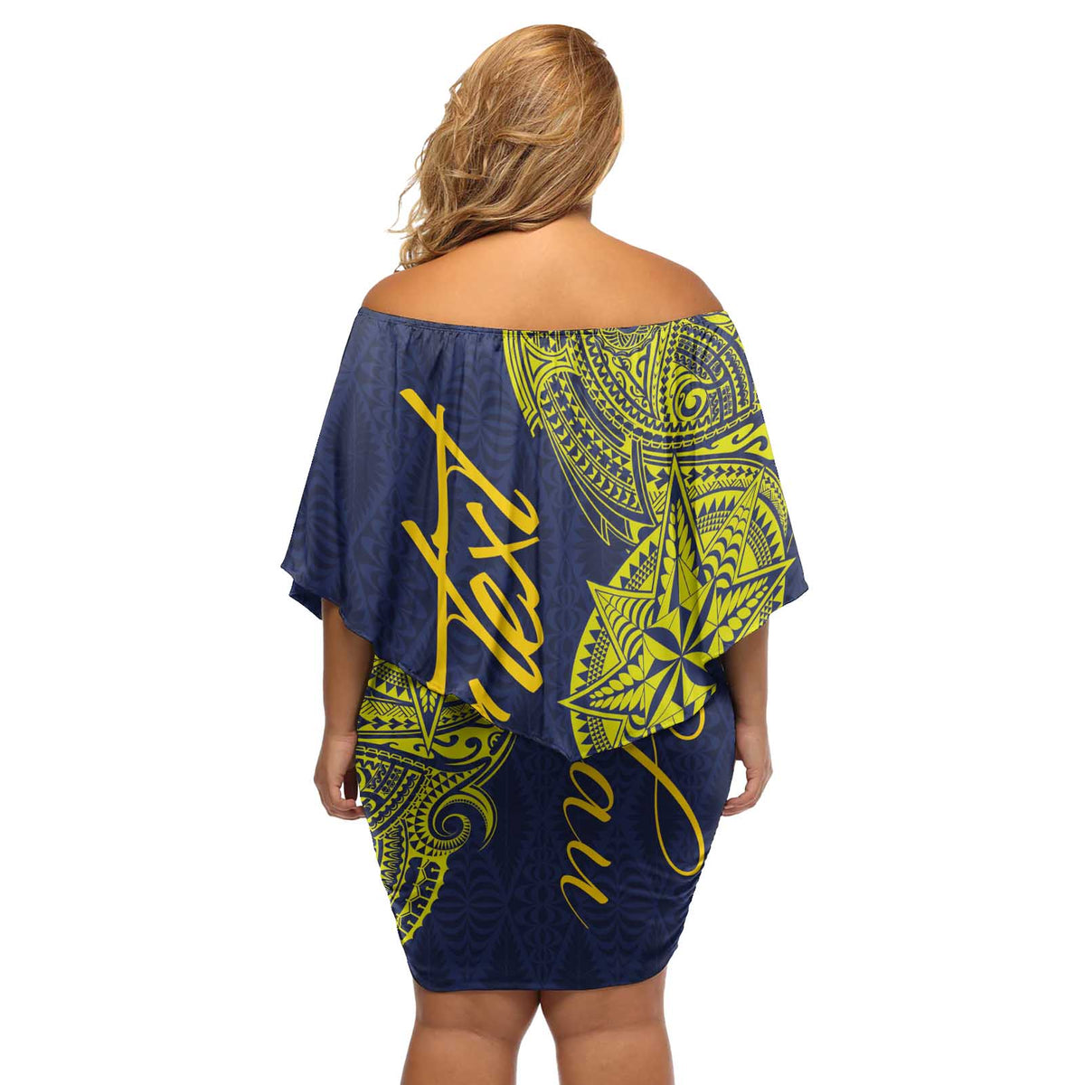 Personalised Tokelau Classic Ngatu Motifs Off Shoulder Short Dress LT03 - Polynesian Pride