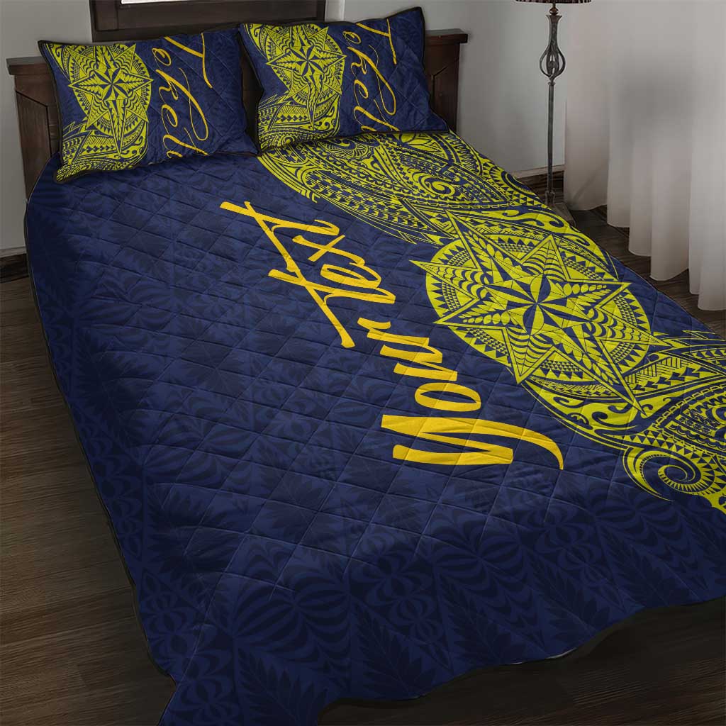 Personalised Tokelau Classic Ngatu Motifs Quilt Bed Set LT03 Blue - Polynesian Pride