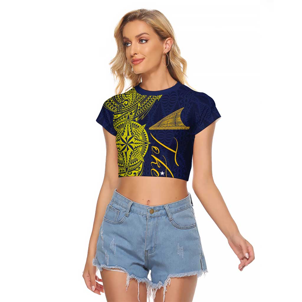 Personalised Tokelau Classic Ngatu Motifs Raglan Cropped T Shirt LT03 Female Blue - Polynesian Pride
