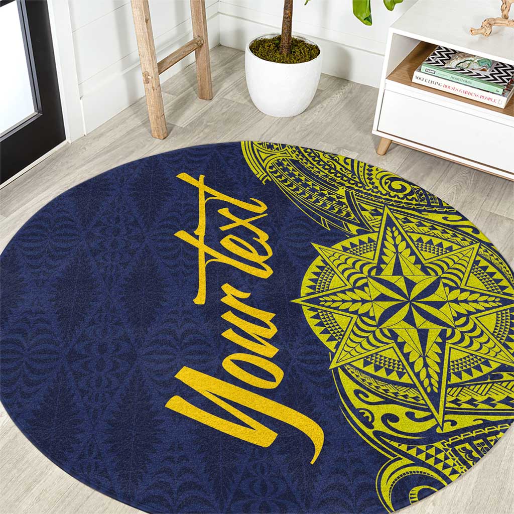 Personalised Tokelau Classic Ngatu Motifs Round Carpet LT03 Blue - Polynesian Pride