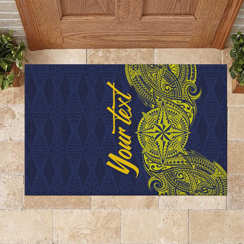 Personalised Tokelau Classic Ngatu Motifs Rubber Doormat LT03 Blue - Polynesian Pride