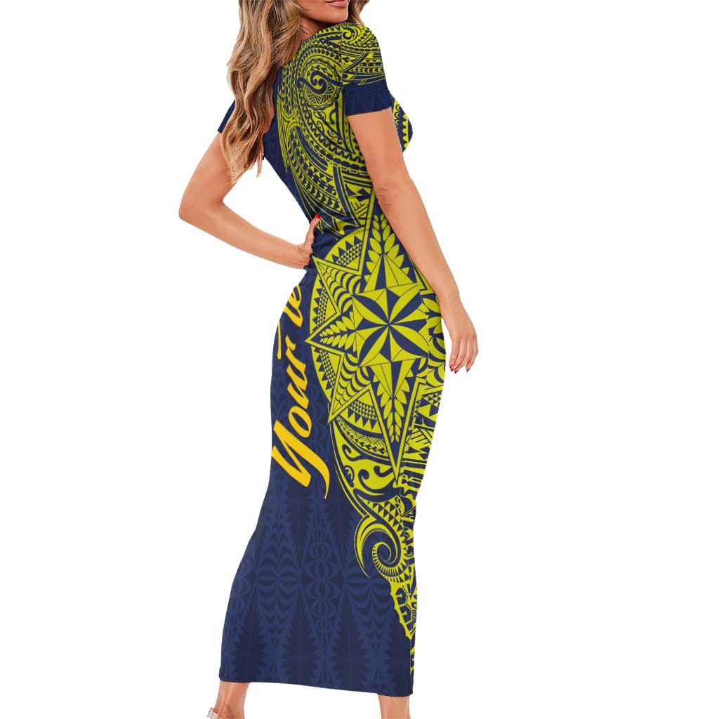 Personalised Tokelau Classic Ngatu Motifs Short Sleeve Bodycon Dress LT03 - Polynesian Pride