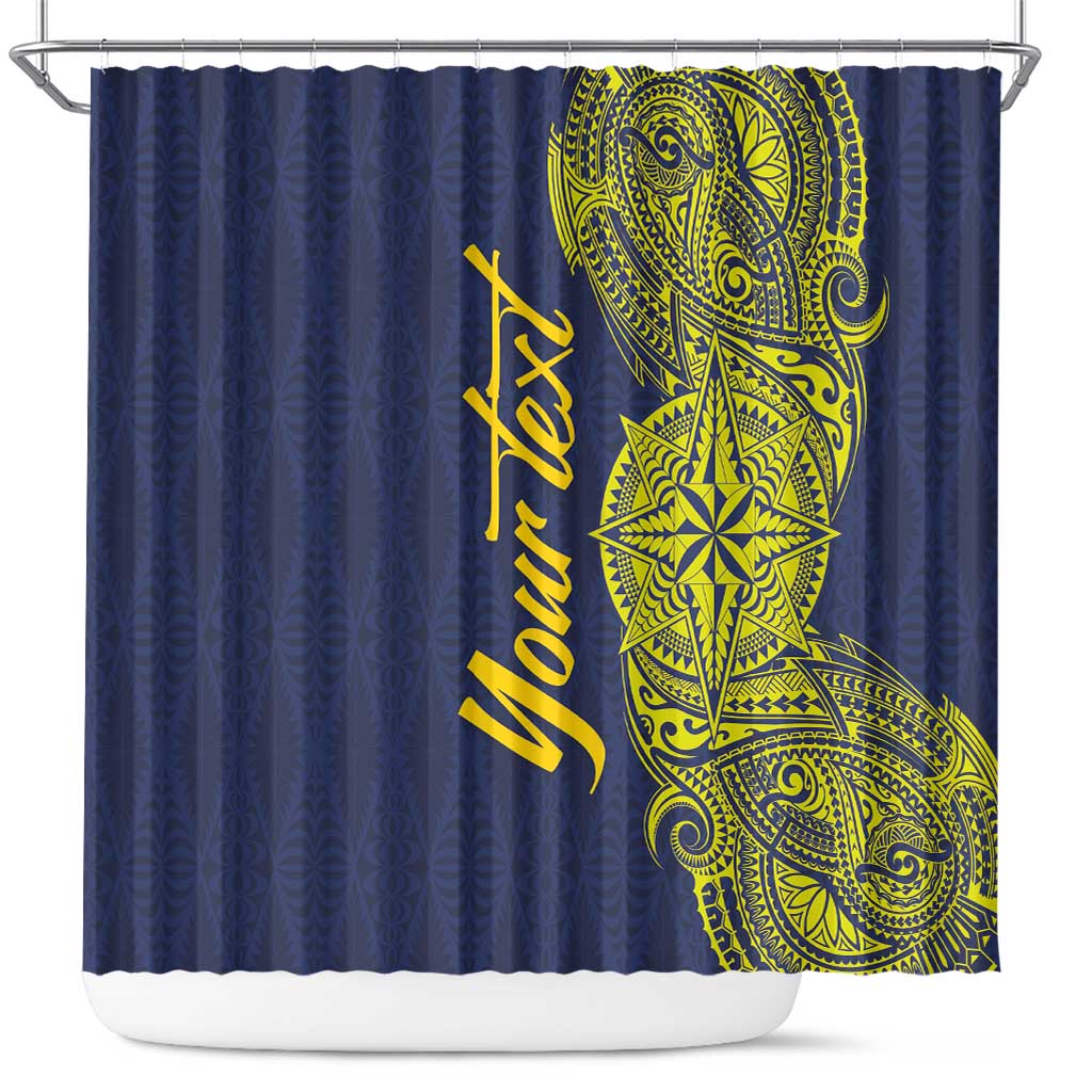 Personalised Tokelau Classic Ngatu Motifs Shower Curtain LT03 Blue - Polynesian Pride