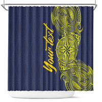 Personalised Tokelau Classic Ngatu Motifs Shower Curtain LT03 Blue - Polynesian Pride