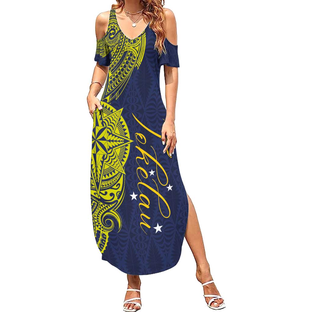 Personalised Tokelau Classic Ngatu Motifs Summer Maxi Dress LT03 Women Blue - Polynesian Pride