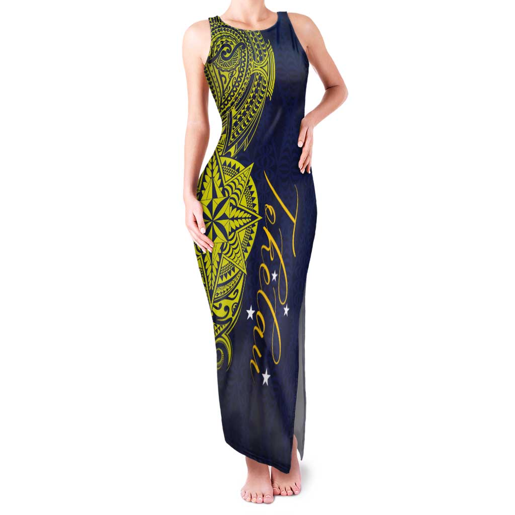 Personalised Tokelau Classic Ngatu Motifs Tank Maxi Dress LT03 Women Blue - Polynesian Pride