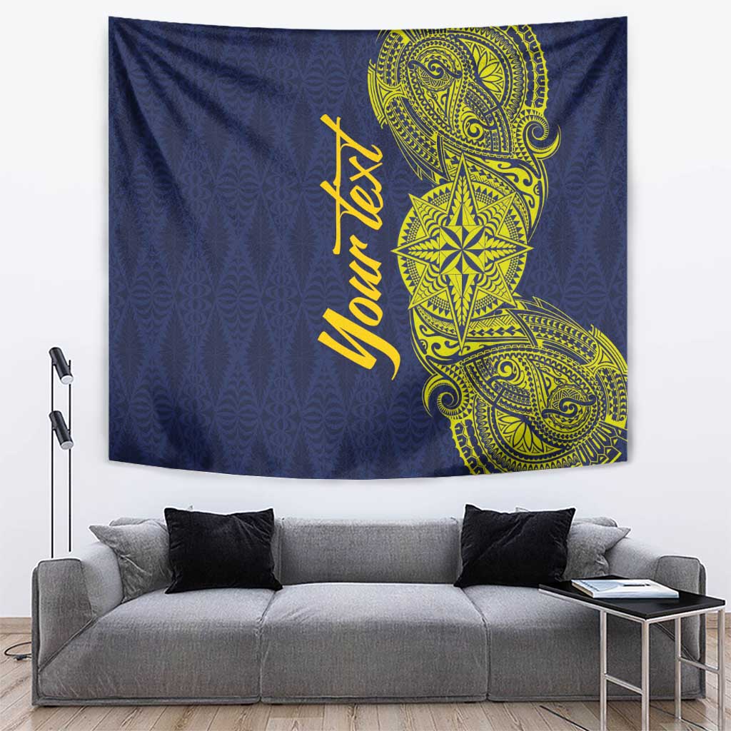 Personalised Tokelau Classic Ngatu Motifs Tapestry LT03 Blue - Polynesian Pride