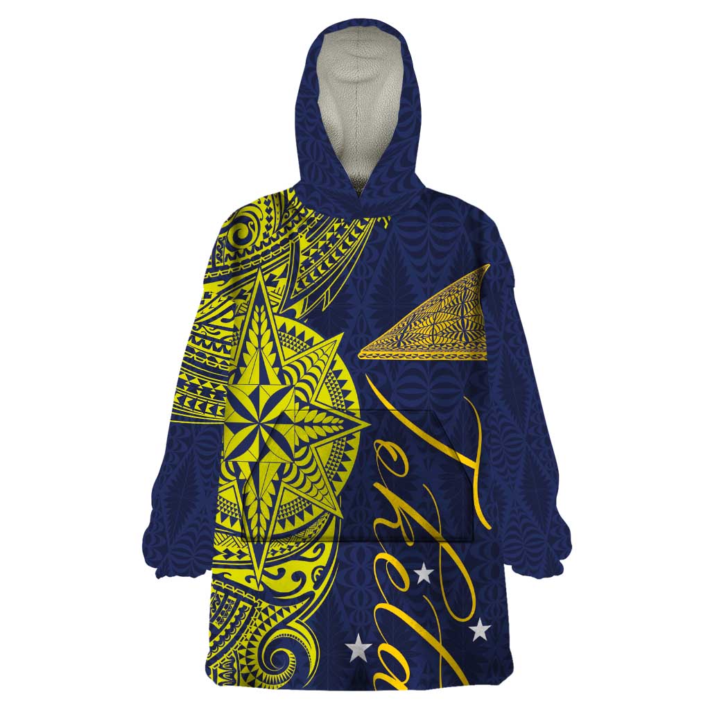 Personalised Tokelau Classic Ngatu Motifs Wearable Blanket Hoodie LT03 One Size Blue - Polynesian Pride