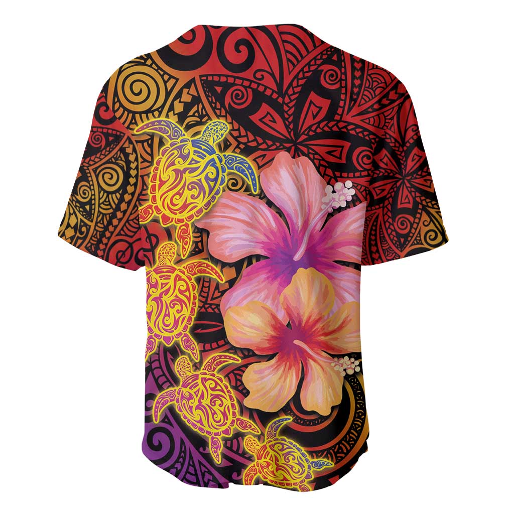 Hawaiian Hibiscus Turtle Tribal Polynesian Pattern Baseball Jersey Colorful Color LT03 - Polynesian Pride