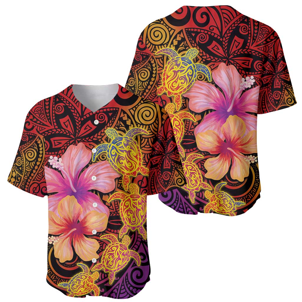 Hawaiian Hibiscus Turtle Tribal Polynesian Pattern Baseball Jersey Colorful Color LT03 - Polynesian Pride
