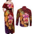 Hawaiian Hibiscus Turtle Tribal Polynesian Pattern Couples Matching Off Shoulder Maxi Dress and Long Sleeve Button Shirt Colorful Color