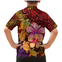Hawaiian Hibiscus Turtle Tribal Polynesian Pattern Family Matching Mermaid Dress and Hawaiian Shirt Colorful Color