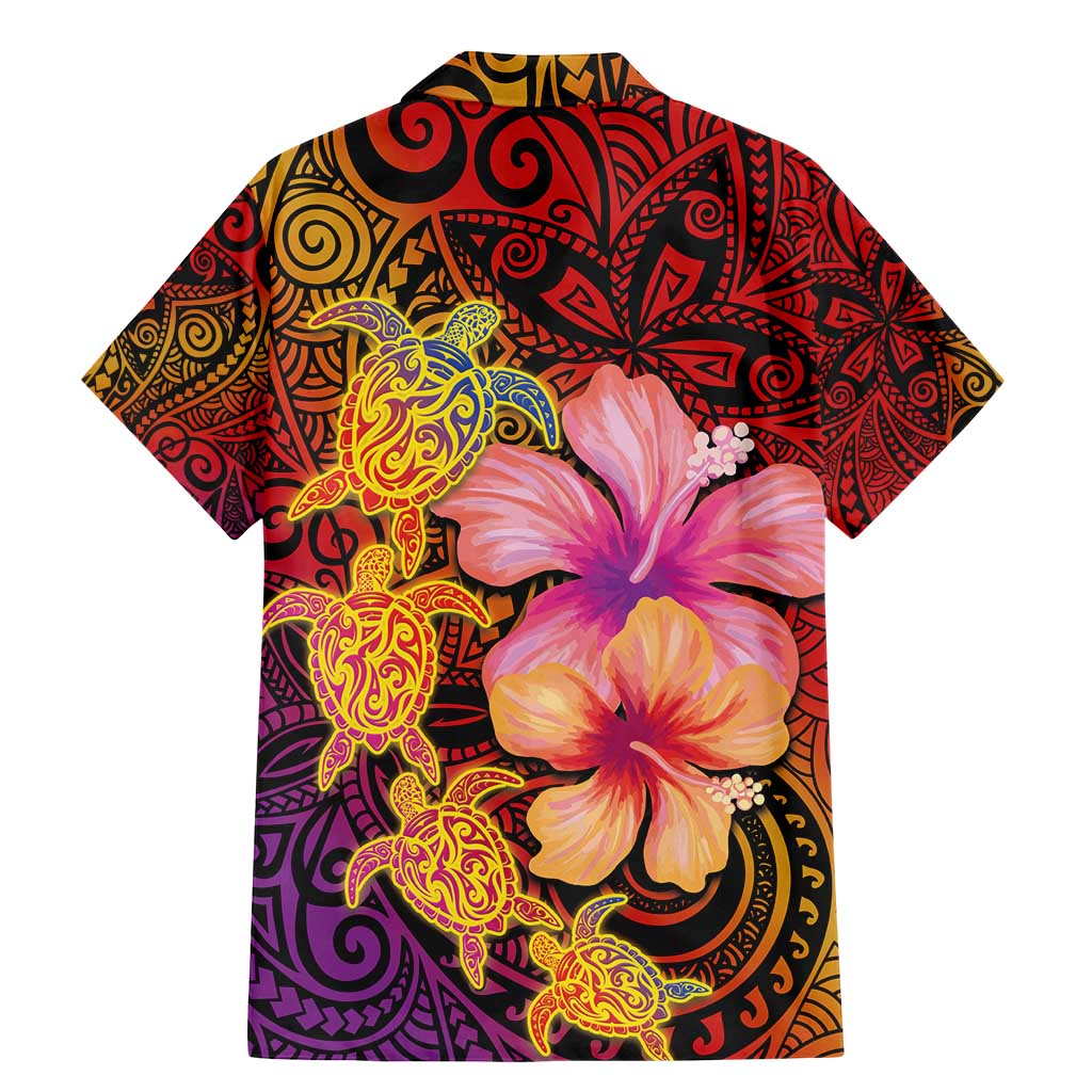 Hawaiian Hibiscus Turtle Tribal Polynesian Pattern Family Matching Mermaid Dress and Hawaiian Shirt Colorful Color