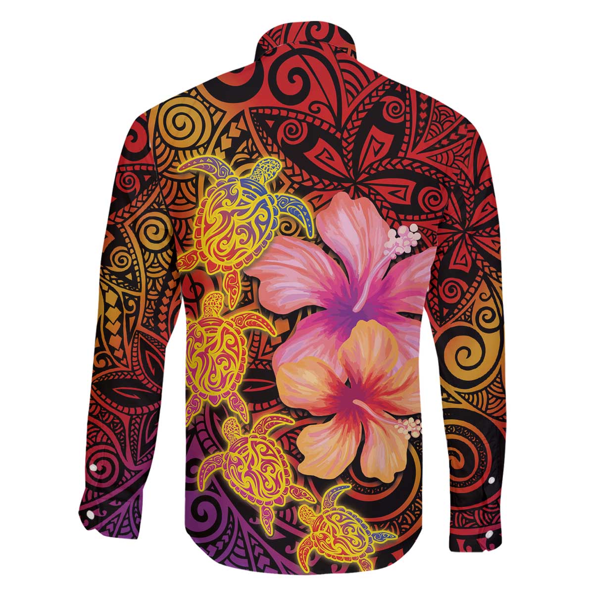 Hawaiian Hibiscus Turtle Tribal Polynesian Pattern Family Matching Off The Shoulder Long Sleeve Dress and Hawaiian Shirt Colorful Color LT03 - Polynesian Pride