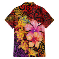 Hawaiian Hibiscus Turtle Tribal Polynesian Pattern Family Matching Off Shoulder Maxi Dress and Hawaiian Shirt Colorful Color