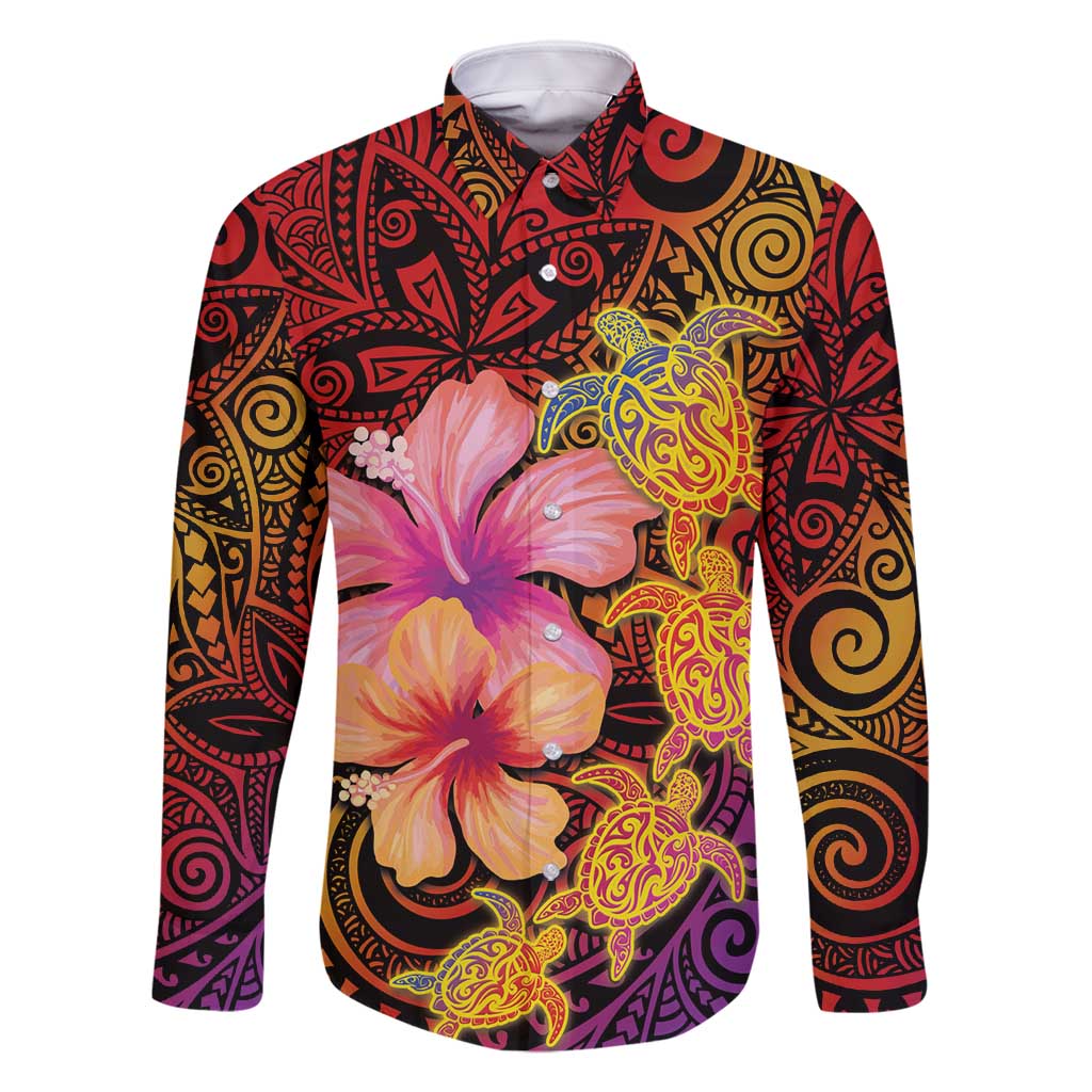 Hawaiian Hibiscus Turtle Tribal Polynesian Pattern Family Matching Off Shoulder Maxi Dress and Hawaiian Shirt Colorful Color