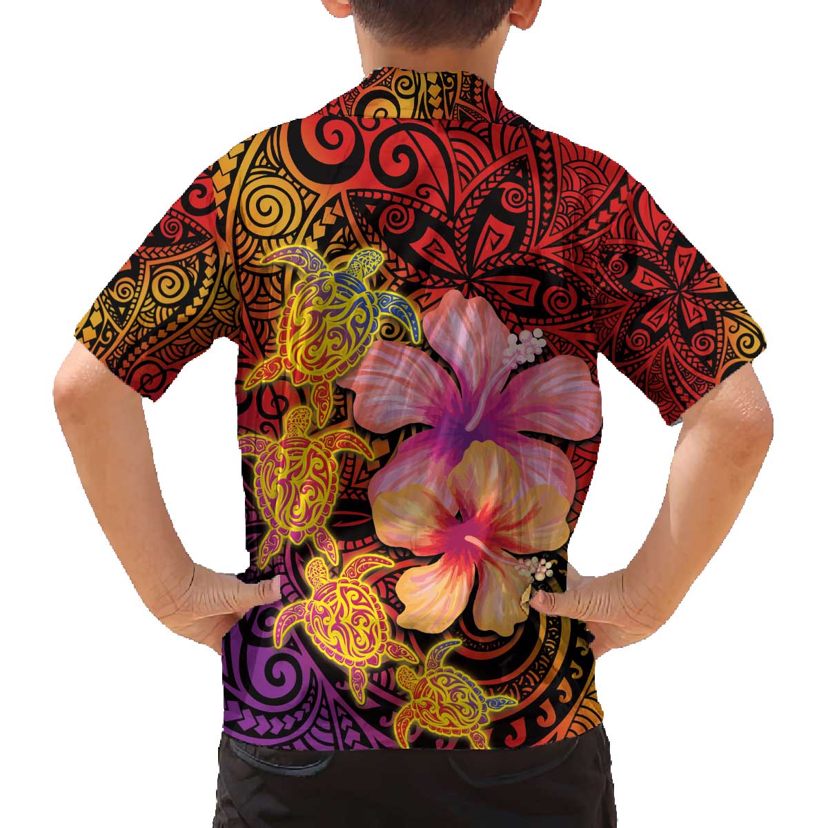 Hawaiian Hibiscus Turtle Tribal Polynesian Pattern Family Matching Puletasi and Hawaiian Shirt Colorful Color