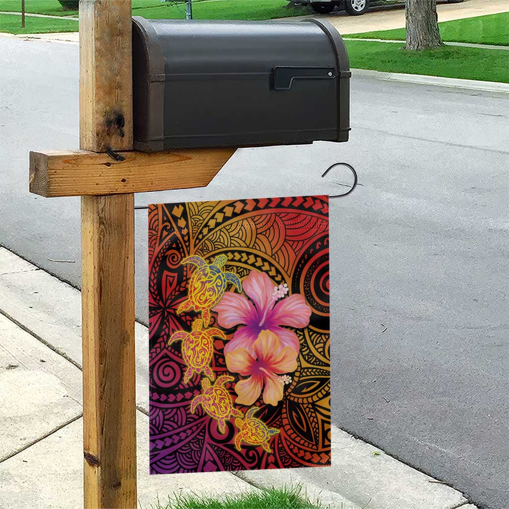 Hawaiian Hibiscus Turtle Tribal Polynesian Pattern Garden Flag Colorful Color