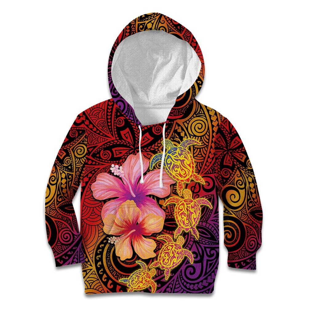 Hawaiian Hibiscus Turtle Tribal Polynesian Pattern Kid Hoodie Colorful Color