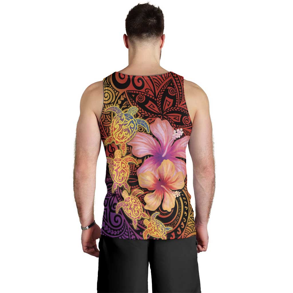 Hawaiian Hibiscus Turtle Tribal Polynesian Pattern Men Tank Top Colorful Color