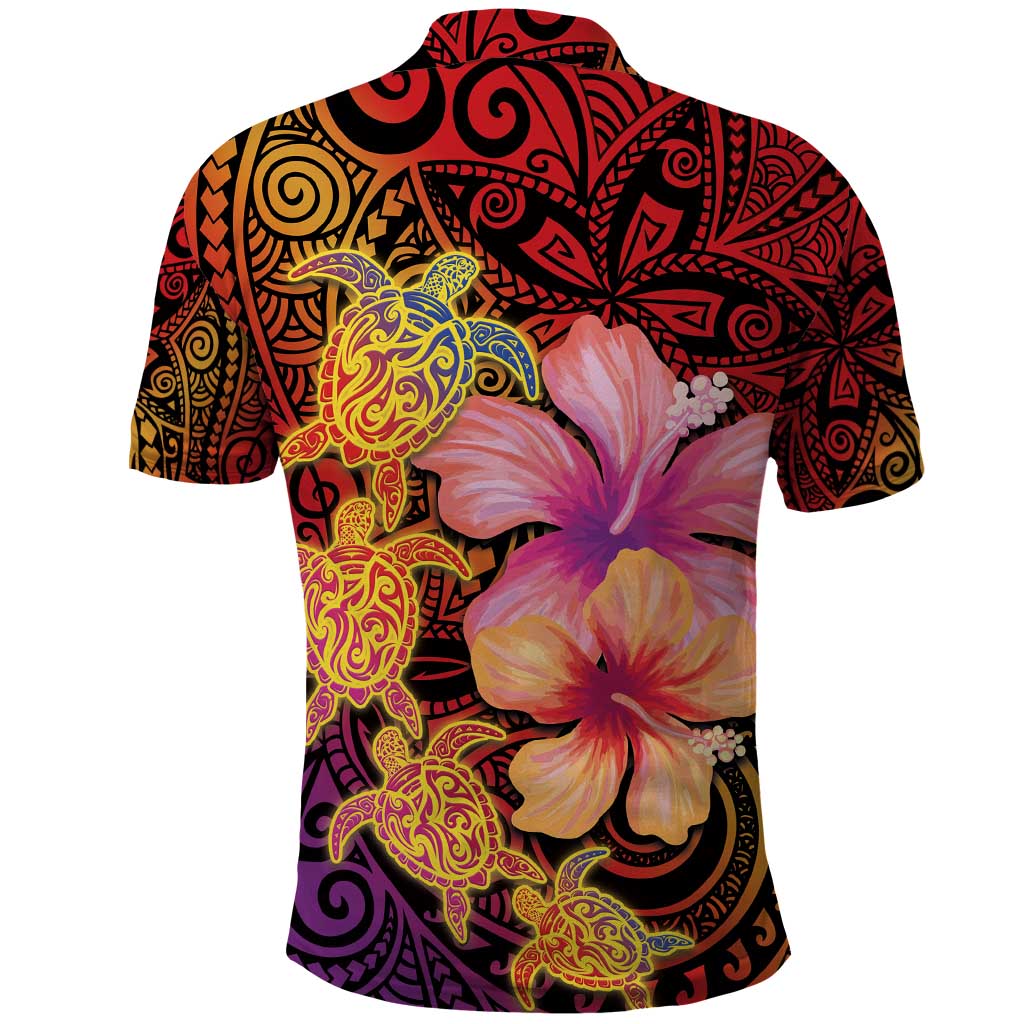 Hawaiian Hibiscus Turtle Tribal Polynesian Pattern Polo Shirt Colorful Color