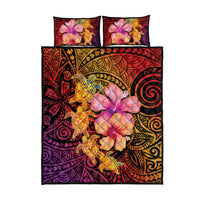 Hawaiian Hibiscus Turtle Tribal Polynesian Pattern Quilt Bed Set Colorful Color