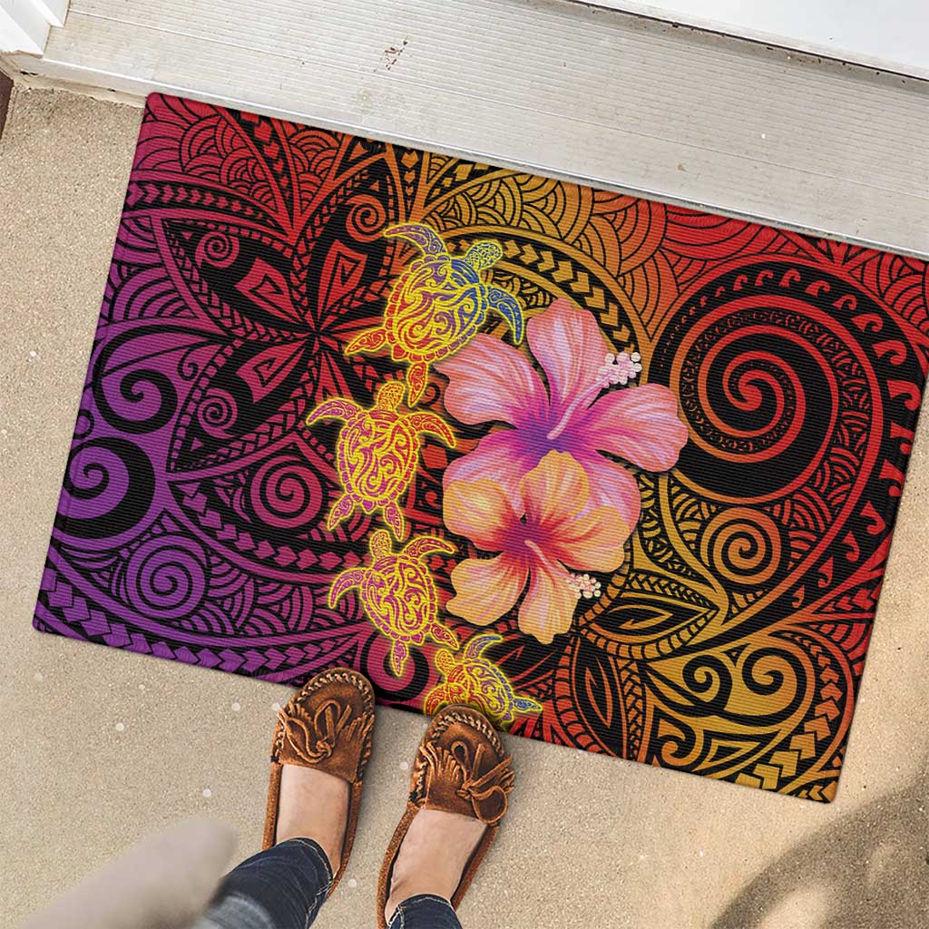 Hawaiian Hibiscus Turtle Tribal Polynesian Pattern Rubber Doormat Colorful Color LT03 - Polynesian Pride