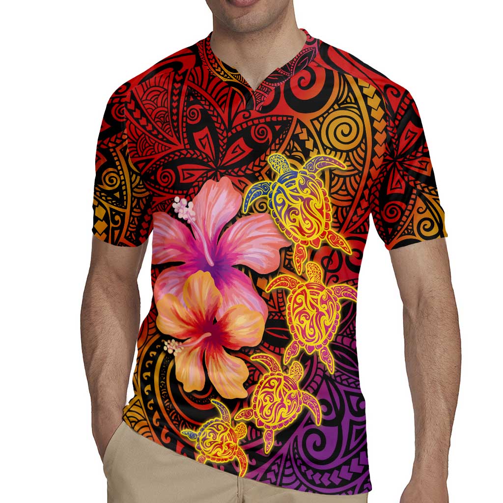 Hawaiian Hibiscus Turtle Tribal Polynesian Pattern Rugby Jersey Colorful Color
