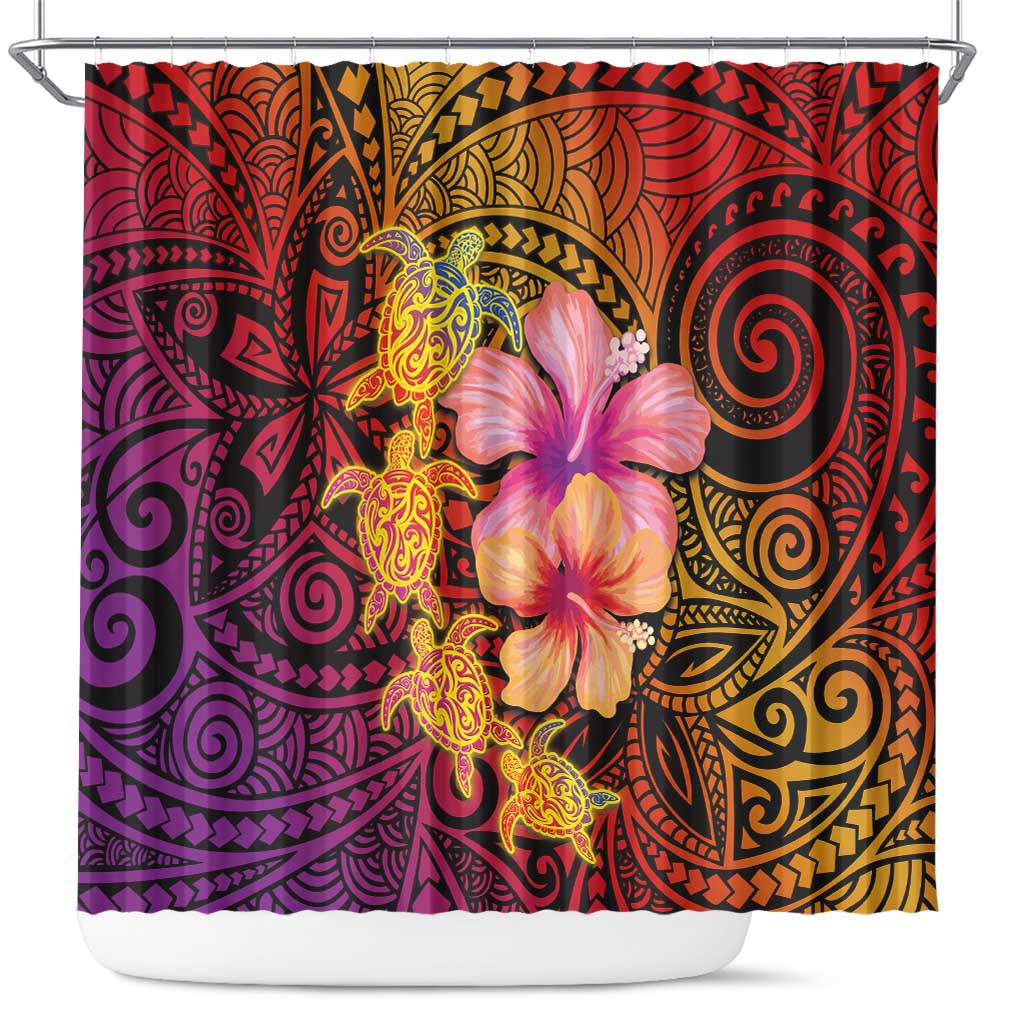 Hawaiian Hibiscus Turtle Tribal Polynesian Pattern Shower Curtain Colorful Color LT03 Red - Polynesian Pride