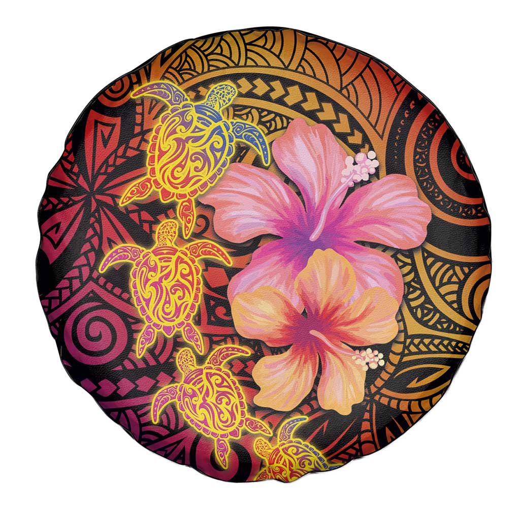 Hawaiian Hibiscus Turtle Tribal Polynesian Pattern Spare Tire Cover Colorful Color
