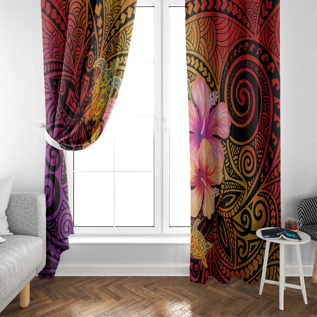 Hawaiian Hibiscus Turtle Tribal Polynesian Pattern Window Curtain Colorful Color