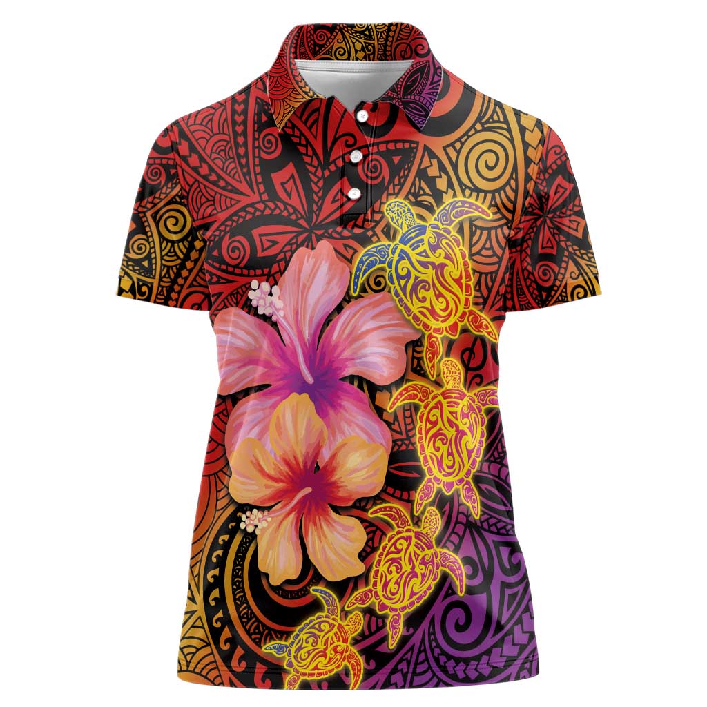 Hawaiian Hibiscus Turtle Tribal Polynesian Pattern Women Polo Shirt Colorful Color LT03 Female Red - Polynesian Pride