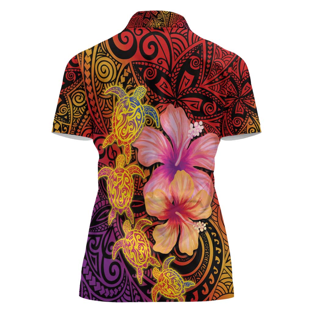Hawaiian Hibiscus Turtle Tribal Polynesian Pattern Women Polo Shirt Colorful Color LT03 - Polynesian Pride