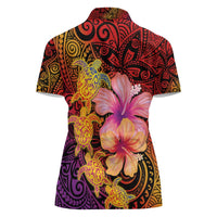 Hawaiian Hibiscus Turtle Tribal Polynesian Pattern Women Polo Shirt Colorful Color LT03 - Polynesian Pride