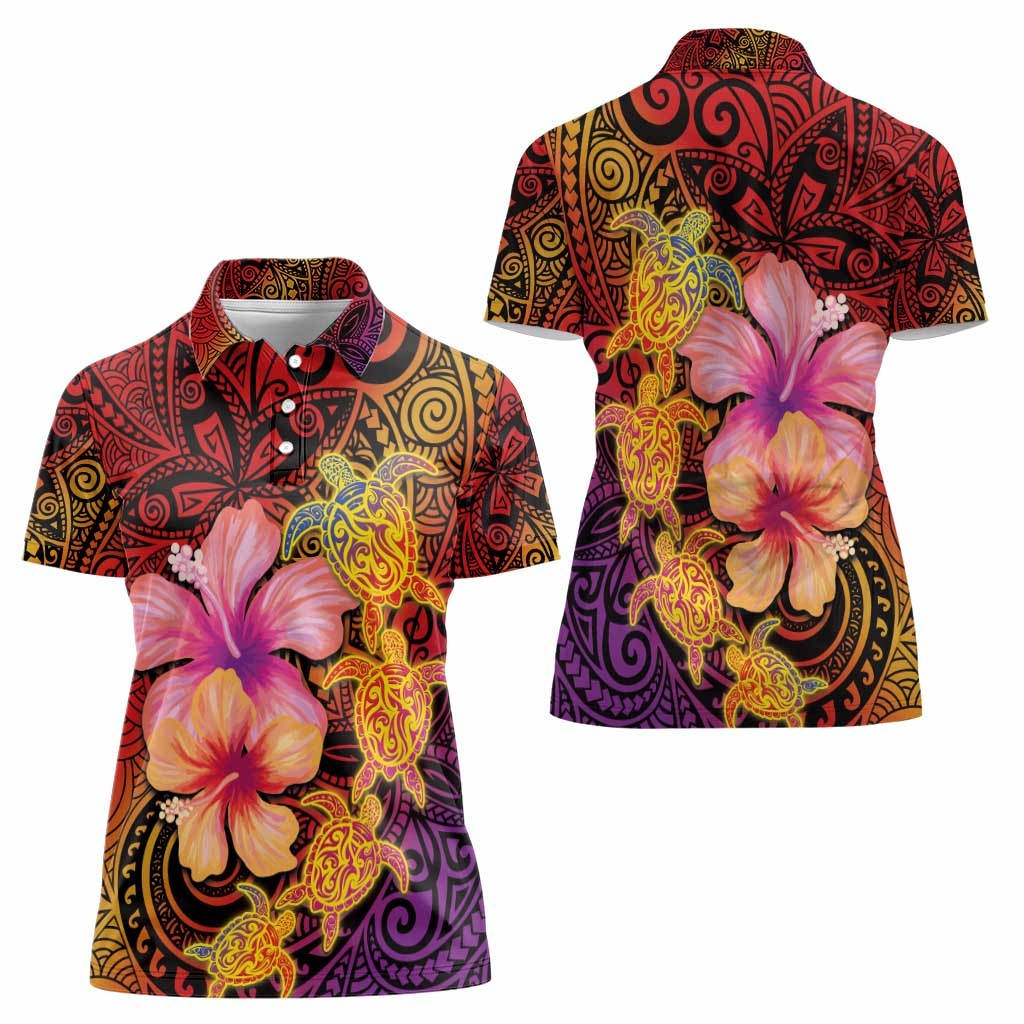 Hawaiian Hibiscus Turtle Tribal Polynesian Pattern Women Polo Shirt Colorful Color LT03 - Polynesian Pride