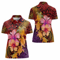 Hawaiian Hibiscus Turtle Tribal Polynesian Pattern Women Polo Shirt Colorful Color LT03 - Polynesian Pride