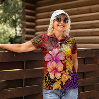 Hawaiian Hibiscus Turtle Tribal Polynesian Pattern Women Polo Shirt Colorful Color LT03 - Polynesian Pride