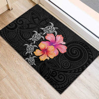 Hawaiian Hibiscus Turtle Tribal Polynesian Pattern Rubber Doormat Black Color LT03 - Polynesian Pride