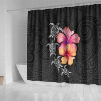 Hawaiian Hibiscus Turtle Tribal Polynesian Pattern Shower Curtain Black Color LT03 - Polynesian Pride