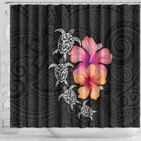 Hawaiian Hibiscus Turtle Tribal Polynesian Pattern Shower Curtain Black Color LT03 - Polynesian Pride