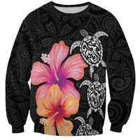Hawaiian Hibiscus Turtle Tribal Polynesian Pattern Sweatshirt Black Color
