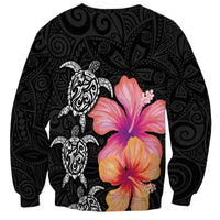 Hawaiian Hibiscus Turtle Tribal Polynesian Pattern Sweatshirt Black Color