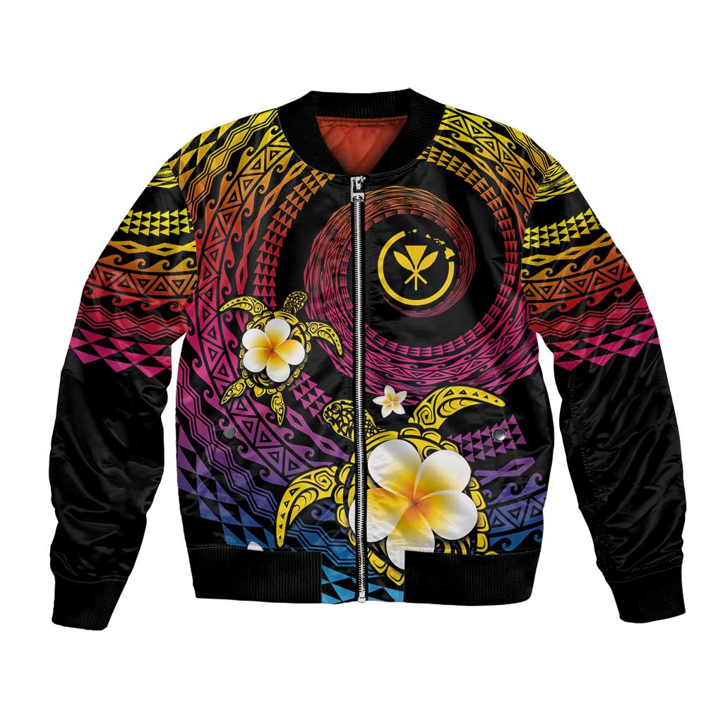 Hawaiian Plumeria Turtle Tribal Spiral Polynesian Tattoo Bomber Jacket Fanciful Color LT03 Unisex Gradient - Polynesian Pride