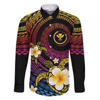 Hawaiian Plumeria Turtle Tribal Spiral Polynesian Tattoo Family Matching Long Sleeve Bodycon Dress and Hawaiian Shirt Fanciful Color LT03 Dad's Shirt - Long Sleeve Gradient - Polynesian Pride