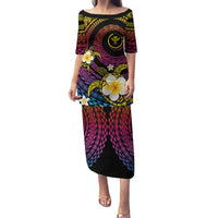 Hawaiian Plumeria Turtle Tribal Spiral Polynesian Tattoo Family Matching Puletasi and Hawaiian Shirt Fanciful Color