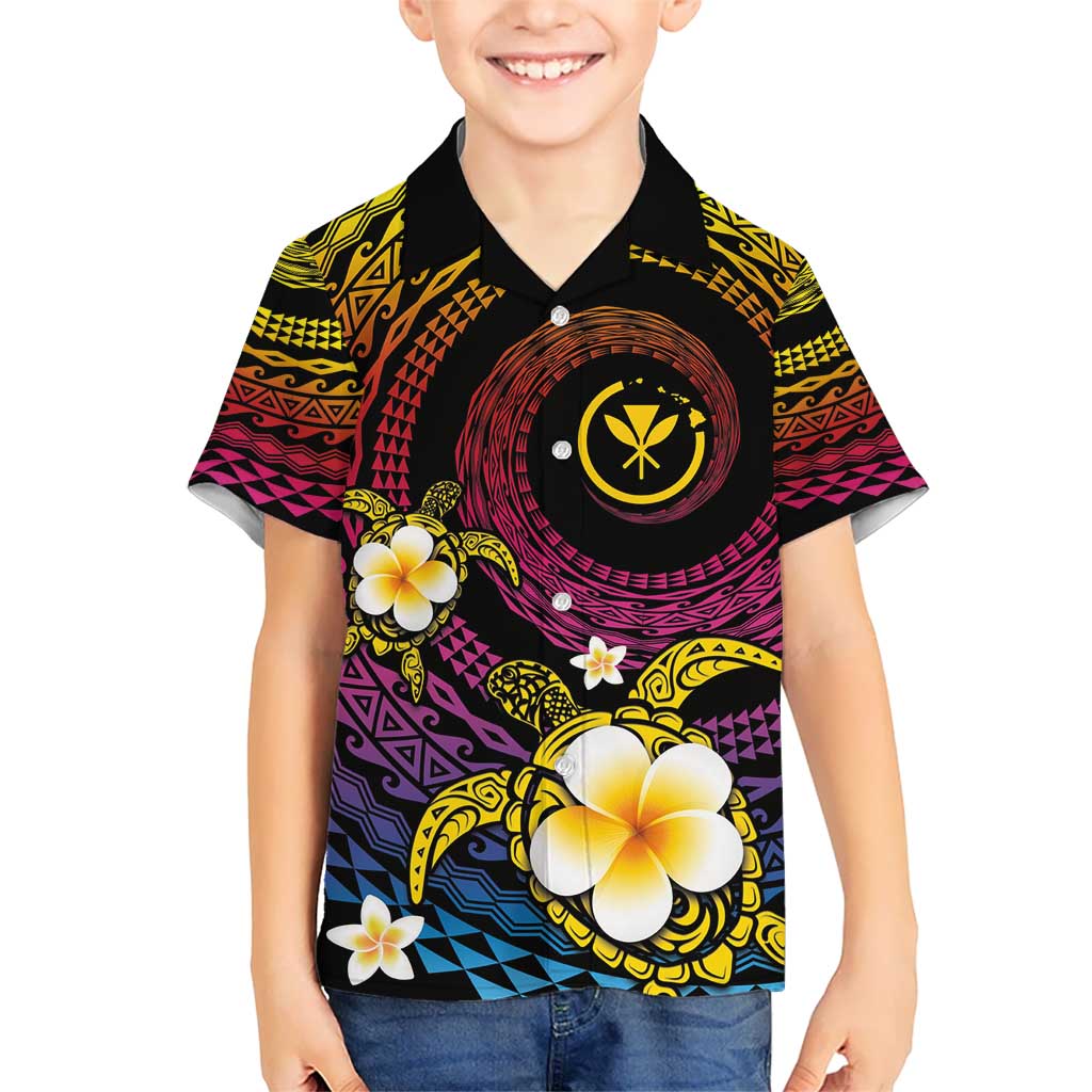 Hawaiian Plumeria Turtle Tribal Spiral Polynesian Tattoo Kid Hawaiian Shirt Fanciful Color