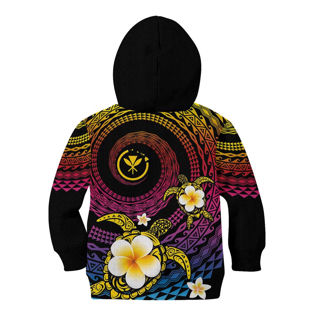Hawaiian Plumeria Turtle Tribal Spiral Polynesian Tattoo Kid Hoodie Fanciful Color