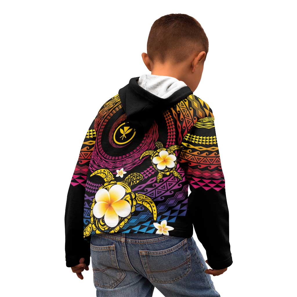 Hawaiian Plumeria Turtle Tribal Spiral Polynesian Tattoo Kid Hoodie Fanciful Color