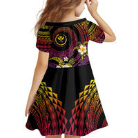 Hawaiian Plumeria Turtle Tribal Spiral Polynesian Tattoo Kid Short Sleeve Dress Fanciful Color