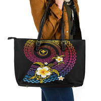Hawaiian Plumeria Turtle Tribal Spiral Polynesian Tattoo Leather Tote Bag Fanciful Color
